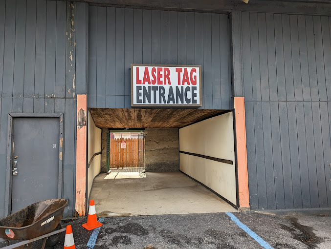Neon-lit laser tag arena